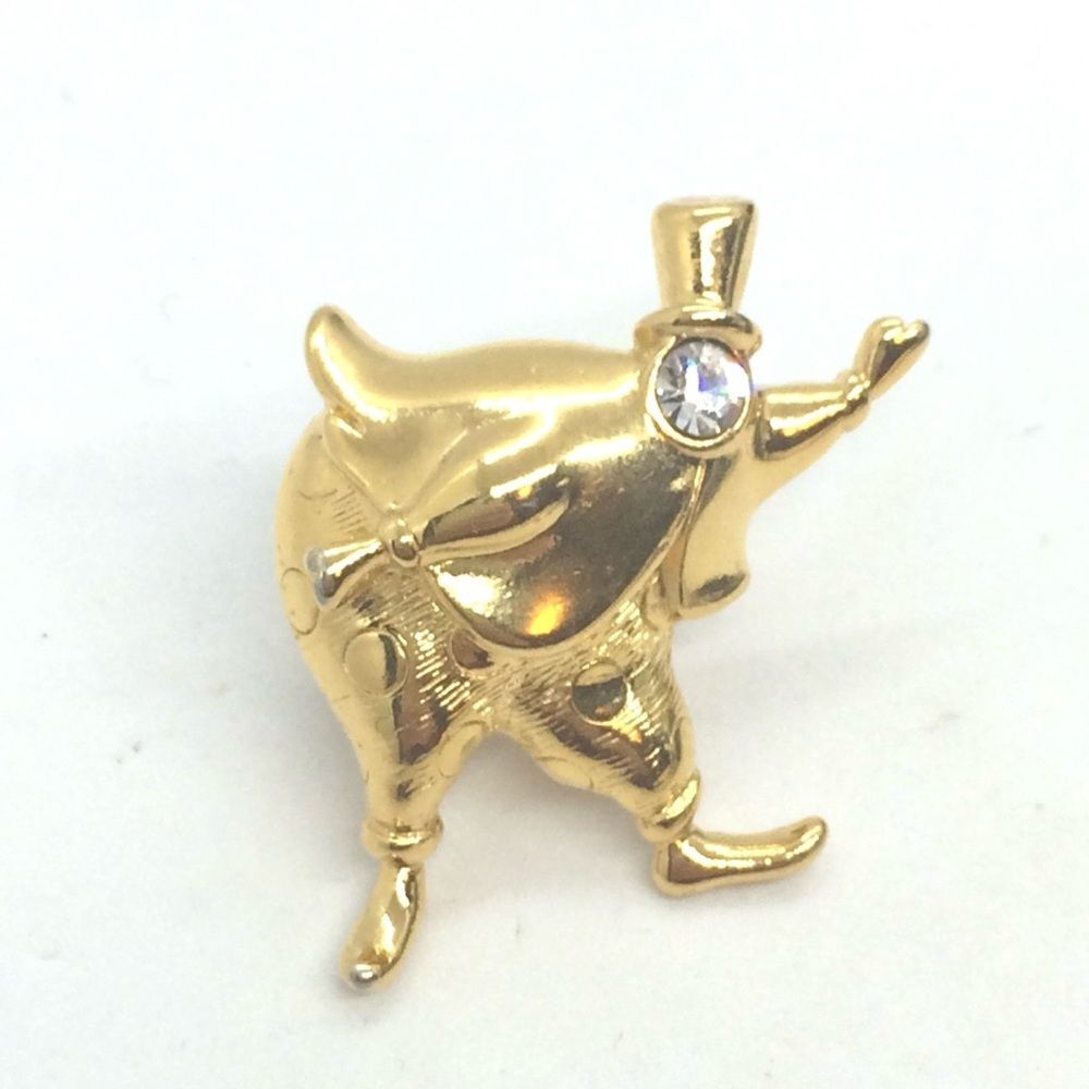 VINTAGE MONET BROOCH Ringmaster Circus Jester Clown Gold Tone Rhinestone Pin